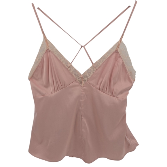 Superdown By The Way Camisole Size Medium Lace Trim Pink Cross Back Buttons - Picture 1 of 7